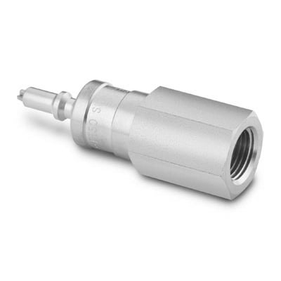 Stainless Steel Miniature Quick Connect Stem with Valve, 0.05 Cv, 1/8 in. Female NPT