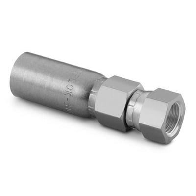 Thermoplastic Hose End Connection, 1/4 in. Stainless Steel Female JIC (AN) 37° Swivel, 1/4 in. Hose Size