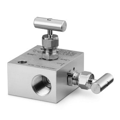 Stainless Steel 2-Valve Instrument Manifold, 1/2 in. Female NPT, Ball Tip, Grafoil Packing