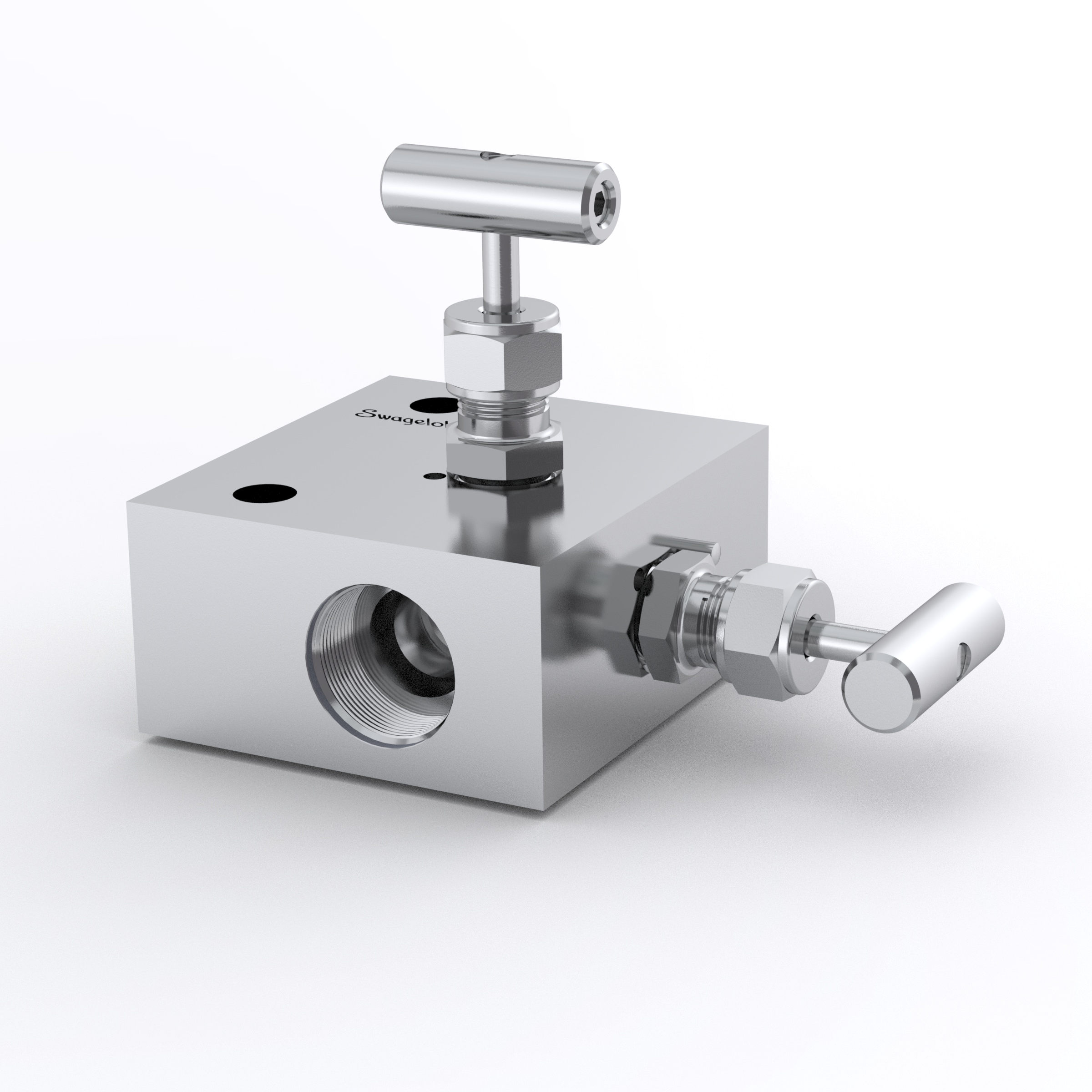 Stainless Steel 2-Valve Instrument Manifold, 1/2 in. Female Swagelok Tube Fitting