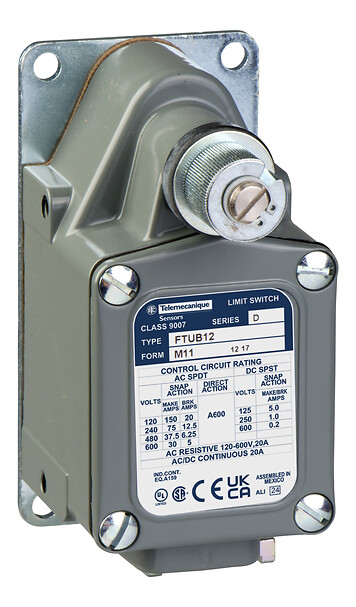Telemecanique 9007FTUB12M11 — Limit switch, 9007, 600 VAC 12amp t+ft +options