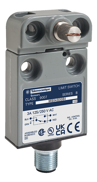 Telemecanique 9007MS04G0054 — Limit switch, 9007, ms rotary spring rtn. _ CW & CCW, M12 DC bottom