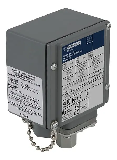 Telemecanique 9012GAW25Q4 — Pressure switch 9012G, adjustable scale, 2 thresholds, 3.0 to 150 PSIG