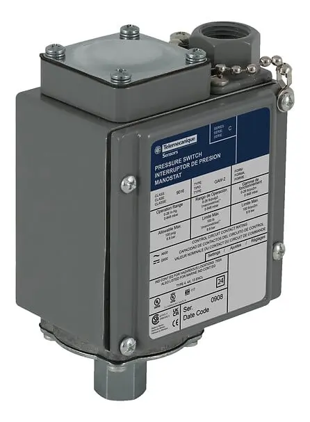 Telemecanique 9016GAW22 — Electromechanical vacuum switch, 9016G, adjustable scale, 2 thresholds, Set 0 to 25 InHg