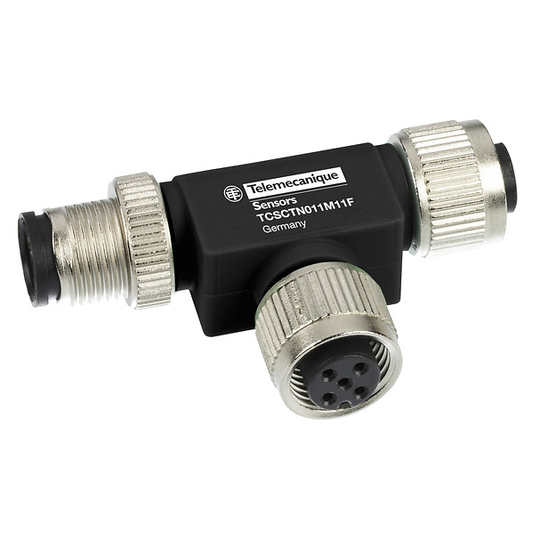 Telemecanique TCSCTN011M11F — Radio frequency identification XG, Network â€œTâ€ connector, RS485 network or CANopen, M12, 5 pin 1 male/ 2 female
