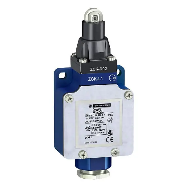 Telemecanique XCKL102 — Limit switch, Limit switches XC Standard, XCKL, steel roller plunger, 1NC+1 NO, snap action, Cable gland