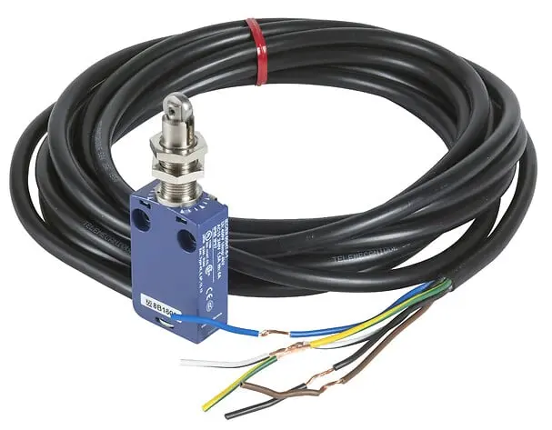 Telemecanique XCMD21F2L5 — Limit switch, Limit switches XC Standard, XCMD, M12 steel roller plunger, 1NC+1 NO, snap, 5 m