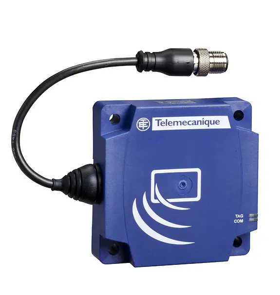 Telemecanique XGCS8901201 — Compact smart antenna, Radio frequency identification XG, RFID 13.56 MHz, flat form 80x80x26, M12, cable 0.2 m