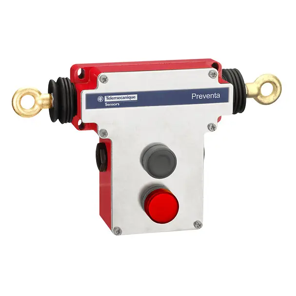 Telemecanique XY2CEDA196H7 — Dual emergency stop rope pull switch, Telemecanique rope pull switches XY2C, e 2x(1NC+1NO), 1/2" NPT, flush pb, pilot light