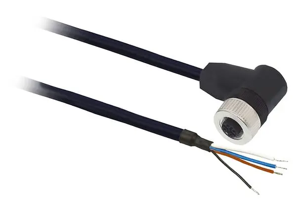 Telemecanique XZCPB1241L5 — Pre wired connectors XZ, elbowed female, M12 4 pins, shielded cable PUR 5 m