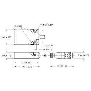 TURCK - BI5U-Q08-AP6X2-0.2-PSG3 - 1608995 - UPROX RECT. DC PIGTAIL M8