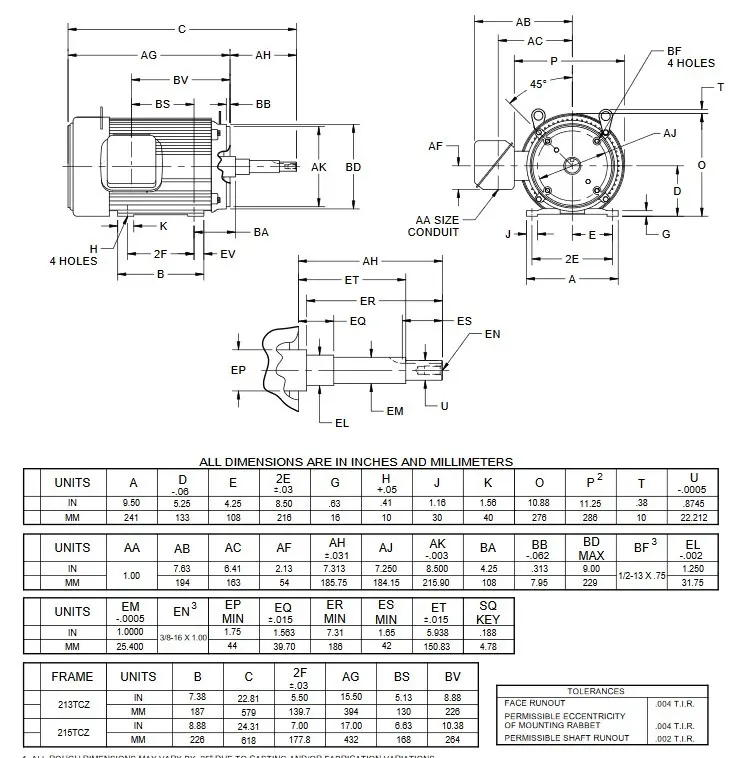 DJ5P2HM US Motors 5 hp 1800 RPM  3-phase 184JM Frame 200V (ODP) Close-Coupled Pump Motor
