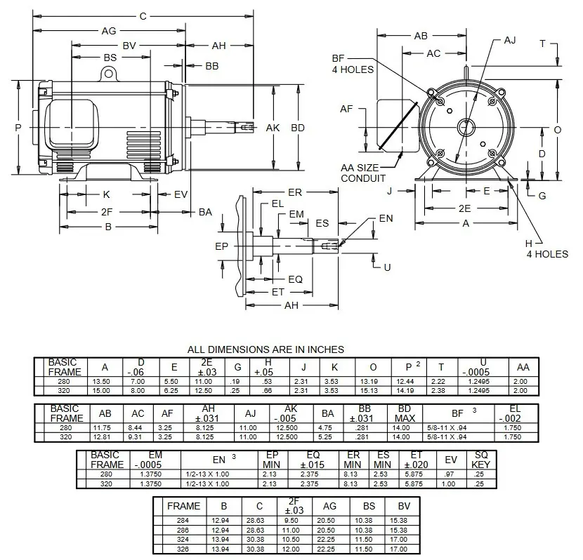 DJ60P1DP US Motors 60 hp 3600 RPM 3-phase 326JP 208-230/460V (ODP) Close-Coupled Pump Motor