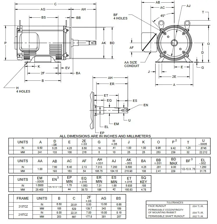 DJ7P2DJ US Motors 7 1/2 hp 1800 RPM (ODP) 3-phase 213TCZ Frame 208-230/460V Close-Coupled Pump Motor