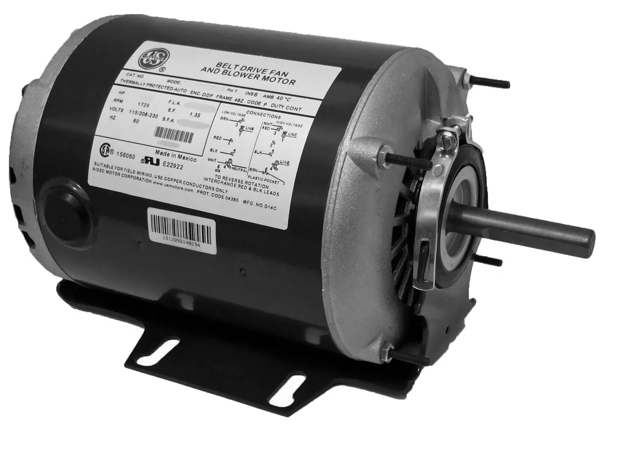 US Motors PD6004 | 1/3 hp 1725 RPM 48 Frame 115/230V Belt Drive Furnace Motor Ball Brg