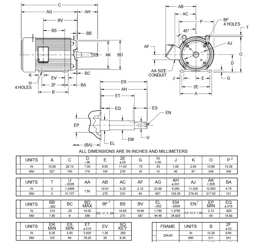 UJ25P1DM US Motors 25 hp 3600 RPM  3-phase 284JM Frame 208-230/460V Close-Coupled Pump Motor