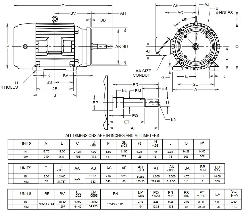 UJ25P2GM US Motors 25 hp 1800 RPM  3-phase 284JM Frame 575V Close-Coupled Pump Motor