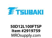 U.S. Tsubaki 50D12L100FTSP #50 ANSI roller chain with D-1 attachments spaced every 12 pitches. Riveted construction supplied on a 100-foot reel, inclu