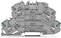 Double-deck carrier terminal block; through/carrier (N/L); for disconnect; fuse or component plug; rail mount; 2-conductor; 5.2 mm wide; gray