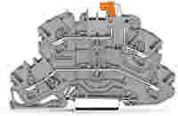 Double-deck disconnect terminal block; knife disconnect; through/disconnect (L/L); rail mount; 2-conductor; 5.2 mm wide; gray