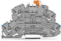 Double-deck disconnect terminal block; knife disconnect; through/disconnect (N/L); rail mount; 2-conductor; 5.2 mm wide; gray