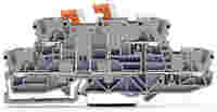 Double-deck double-disconnect terminal block; 2 knife disconnects; disconnect/disconnect (L/L); rail mount; 2-conductor; 5.2 mm wide; gray