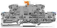 Double-deck disconnect terminal block; knife disconnect; through/through (N/L); rail mount; 2-conductor; 5.2 mm wide; gray