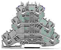 WAGO TOPJOB®S triple-deck terminal block; through/through/through (L/L/N); rail mount; 2-conductor; 5.2 mm wide; gray