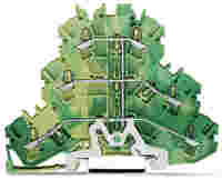 WAGO TOPJOB®S triple-deck ground terminal block; internally commoned; rail mount; 6-conductor; 5.2 mm wide; green-yellow