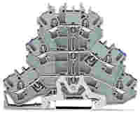 WAGO TOPJOB®S triple-deck terminal block; ground/through/through (PE/N/L); rail mount; 2-conductor; 5.2 mm wide; gray