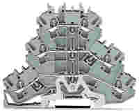 WAGO TOPJOB®S triple-deck terminal block; ground/through/through (PE/L/L); rail mount; 2-conductor; 5.2 mm wide; gray