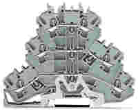 WAGO Triple-deck terminal block; shield/through/through (Shield/L/L); rail mount; 2-conductor; 5.2 mm wide; gray