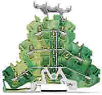 WAGO TOPJOB®S triple-deck ground terminal block; internally commoned; with marker carrier; rail mount; 6-conductor; 5.2 mm wide; green-yellow