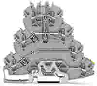 WAGO TOPJOB®S quadruple-deck terminal block; ground/through/through/through (PE/L3/L2/L1); rail mount; 2-conductor; 5.2 mm wide; gray