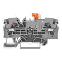 2-conductor disconnect terminal block; with pivoting knife disconnect; with test option; orange disconnect link; for DIN-rail 35 x 15 and 35 x 7.5; 4 mm²; Push-in CAGE CLAMP®; 4,00 mm²; gray