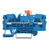2-conductor disconnect terminal block; with pivoting knife disconnect; with test option; orange disconnect link; for DIN-rail 35 x 15 and 35 x 7.5; 4 mm²; Push-in CAGE CLAMP®; 4,00 mm²; blue