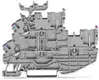 WAGO X-COM S-Mini double-deck carrier/feedthrough terminal block; internally commoned (L); rail mount; 2-conductor, 2-pin; 3.5 mm wide; gray