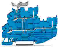 WAGO X-COM S-Mini double-deck carrier/feedthrough terminal block; internally commoned (N); with marker carrier; rail mount; 2-conductor, 2-pin; 3.5 mm wide; blue
