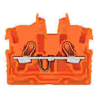 WAGO 2-conductor miniature through terminal block; with operating slots; 1 mm²; Center terminal block without snap-in mounting foot, without mounting flange; side and center marking; with test port; Push-in CAGE CLAMP®; 1,00 mm²; orange