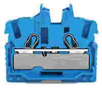 2-conductor miniature through terminal block; with operating slots; 2.5 mm²; End terminal block with mounting flange; side and center marking; with test port; Push-in CAGE CLAMP®; 2,50 mm²; blue