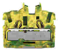 2-conductor miniature through terminal block; with operating slots; 2.5 mm²; End terminal block with mounting flange; side and center marking; with test port; Push-in CAGE CLAMP®; 2,50 mm²; green-yellow