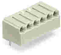THT female header; angled; Pin spacing 5 mm; 3-pole; 0.4 x 1.3 mm solder pin; light gray