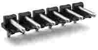 THT pin strip; 1.4 mm Ø solder pin; angled; Pin spacing 5 mm; 6-pole; black