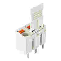 1-conductor THT female connector straight; push-button; Push-in CAGE CLAMP®; 2.5 mm²; Pin spacing 7.5 mm; 4-pole; 1.4 mm Ø solder pin; Gripping plate; 2,50 mm²; light gray