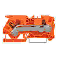 2-conductor through terminal block; with lever and push-button; 6 mm²; with test port; side and center marking; for DIN-rail 35 x 15 and 35 x 7.5; Push-in CAGE CLAMP®; 6,00 mm²; orange