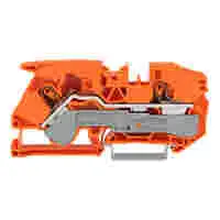 WAGO 2-conductor through terminal block; with lever and push-button; 16 mm²; with test port; side and center marking; for DIN-rail 35 x 15 and 35 x 7.5; Push-in CAGE CLAMP®; 16,00 mm²; orange