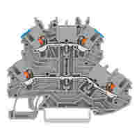 Double-deck terminal block; with push-button; Through/through terminal block; L/N; without marker carrier; Blue conductor entry upper deck; for DIN-rail 35 x 15 and 35 x 7.5; 1 mm²; Push-in CAGE CLAMP®; 1,00 mm²; gray
