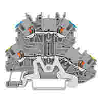 Double-deck terminal block; Ground conductor/through terminal block; with push-button; 1 mm²; PE/N; without marker carrier; Blue conductor entry upper deck; for DIN-rail 35 x 15 and 35 x 7.5; Push-in CAGE CLAMP®; 1,00 mm²; gray