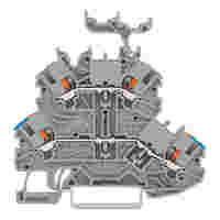 Double-deck terminal block; with push-button; Through/through terminal block; N/L; with marker carrier; Blue conductor entry lower deck; for DIN-rail 35 x 15 and 35 x 7.5; 1 mm²; Push-in CAGE CLAMP®; 1,00 mm²; gray