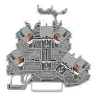 Double-deck terminal block; with push-button; Through/through terminal block; L/N; with marker carrier; Blue conductor entry upper deck; for DIN-rail 35 x 15 and 35 x 7.5; 1 mm²; Push-in CAGE CLAMP®; 1,00 mm²; gray